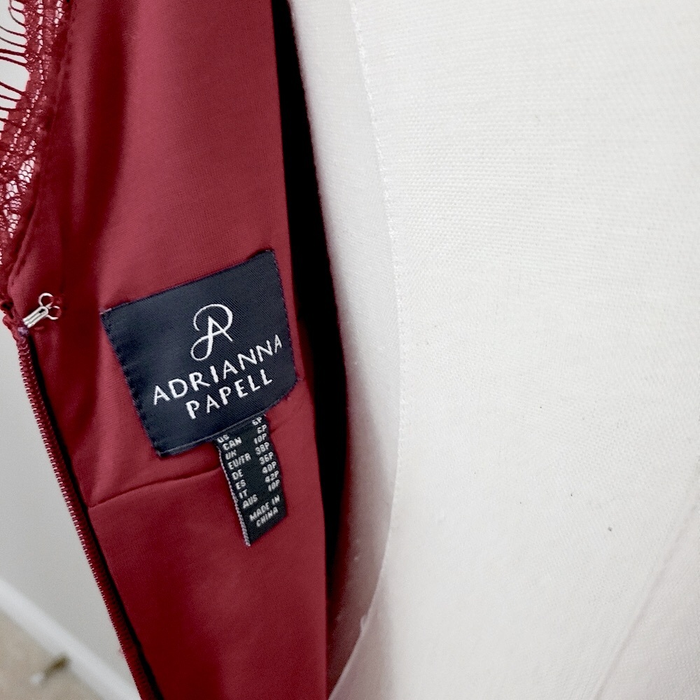ADRIANNA PAPELL Elegant Burgandy Lace Evening Gown - Picture 6 of 7